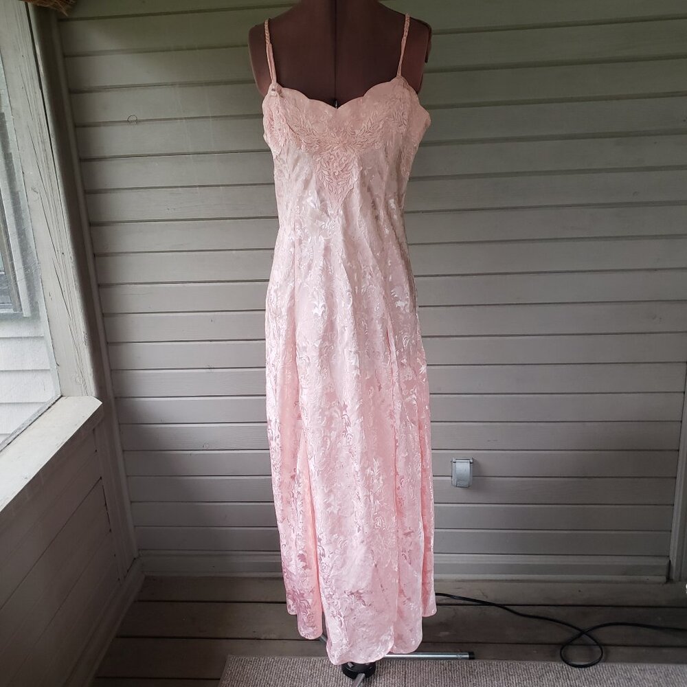 Vintage Victoria Secret Nightgown Beaded Gold Label Large Pink